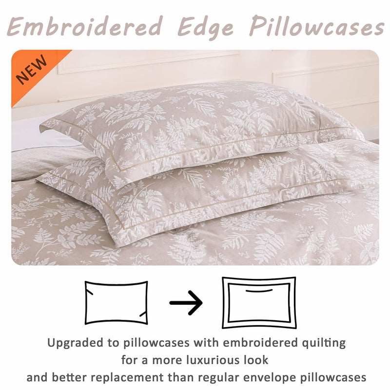ALEISSEL Natural Cotton 3pcs Botanical Comforter Sets King Size-Dusty Pink Comforter with Luxurious White Leaves & Branches  Reversible Lightweight Beige Bedding Sets(King 104""?90"") - Image 3
